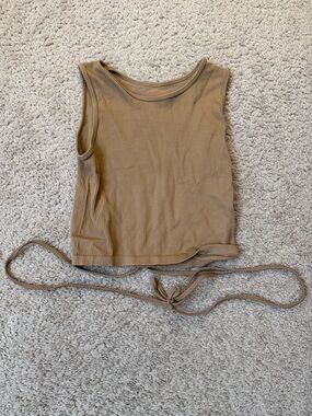 Suzette Collection Ribbed Tie-Front Tank Top - Taupe Size O/S